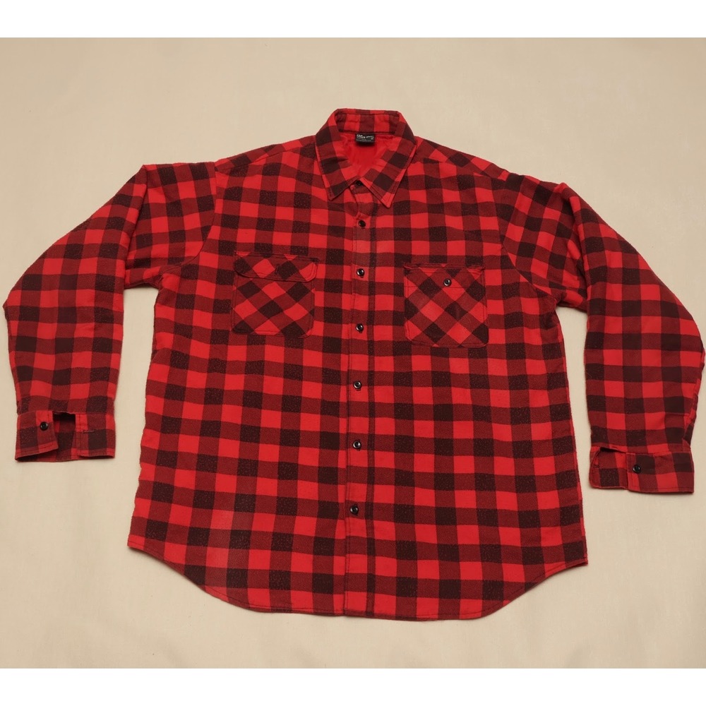 JCPenney Men's XL Red Black Buffalo Plaid Quilted Shirt Jacket